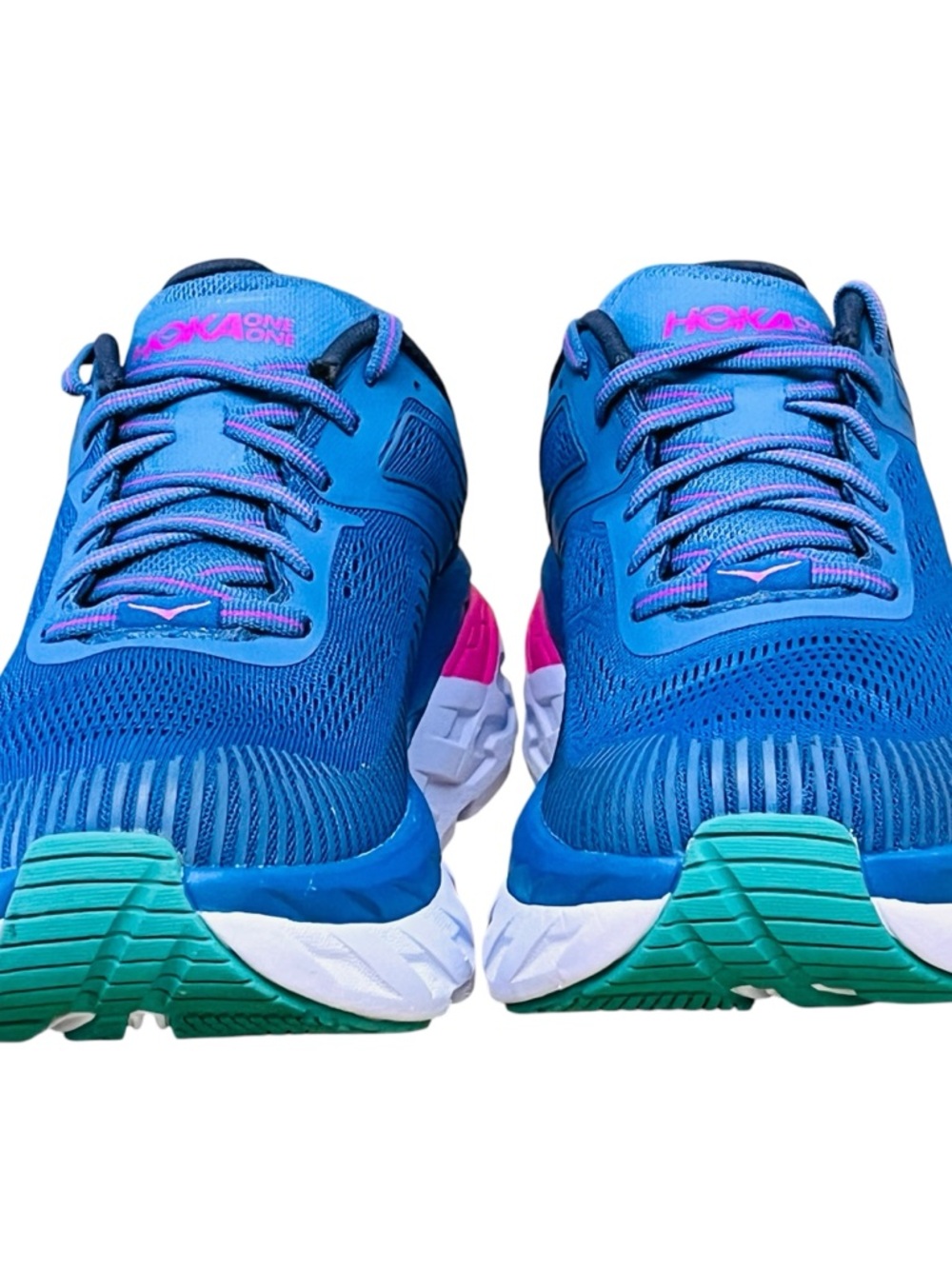 Hoka One One Bondi 7 Athletic Running Shoes Vallarta Blue/Phlox Pink Sz 8 - Picture 7 of 10